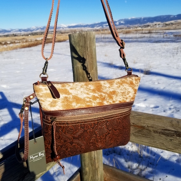 Handbags - Yellowstone Favorite Hand-tooled Leather and genuine fur on cowhide bag